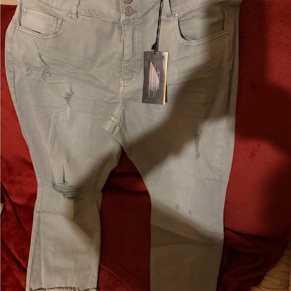 Refuge Distressed Light Gray Ankle Jeans